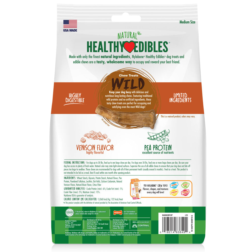 Nylabone Dog Chew Treats Healthy Edibles Wild Venison Antler Chew Treats 10 Pack 400g