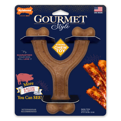 Nylabone Dog Chew Toy Strong Chew Gourmet Style Wishbone - Bacon