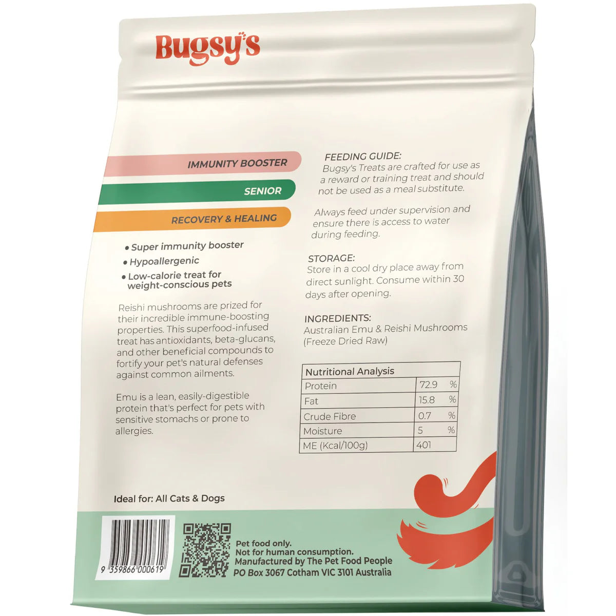 Bugsy's Freeze-Dried Pet Treat - Emu & Reishi 70g