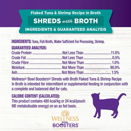 WELLNESS Core Wet Cat Food Bowl Boosters Simply Shreds Flaked Tuna & Shrimp Recipe in Broth 50g x 12