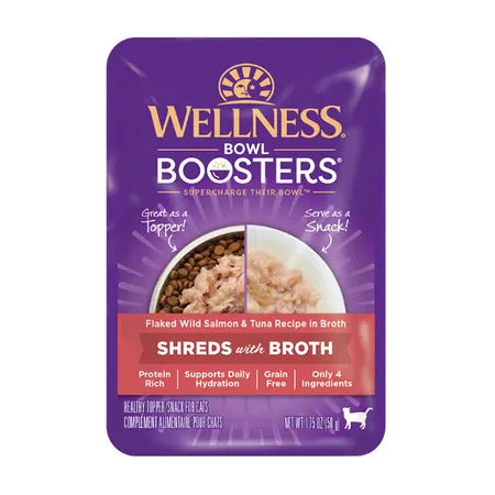 WELLNESS Core Wet Cat Food Bowl Boosters Simply Shreds Flaked Wild Salmon & Tuna Recipe in Broth 50g x 12