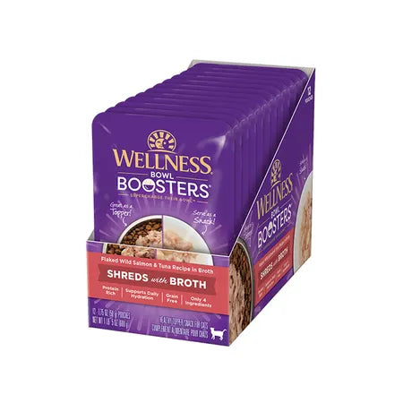 WELLNESS Core Wet Cat Food Bowl Boosters Simply Shreds Flaked Wild Salmon & Tuna Recipe in Broth 50g x 12