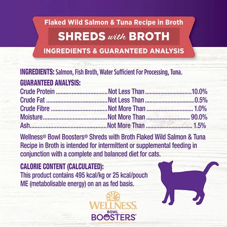 WELLNESS Core Wet Cat Food Bowl Boosters Simply Shreds Flaked Wild Salmon & Tuna Recipe in Broth 50g x 12