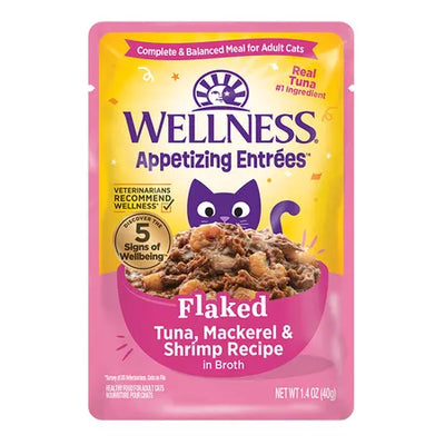 WELLNESS Core Wet Cat Food Appetizing Entrees Flaked Tuna, Mackerel & Shrimp in Broth 40g x 8
