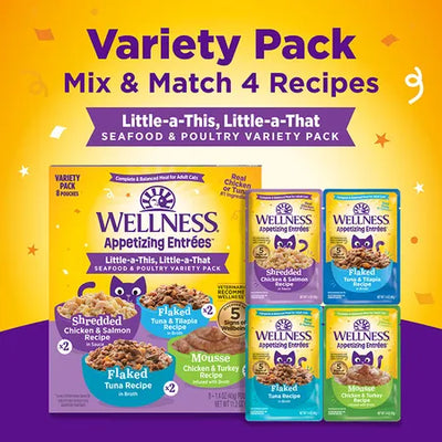 WELLNESS Core Wet Cat Food Appetizing Entrees Seafood & Poultry Variety 40g x 8