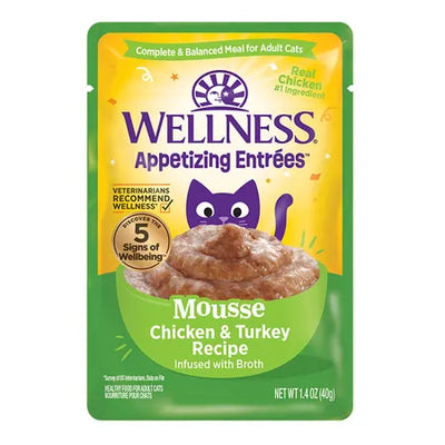 WELLNESS Core Wet Cat Food Appetizing Entrees Mousse Chicken & Turkey Infused with Broth 40g x 8