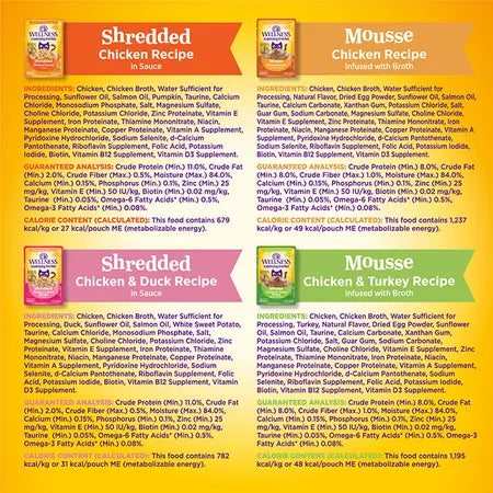 WELLNESS Core Wet Cat Food Appetizing Entrees Shredded & Mousse Favourites Poultry Variety Pack40g x 8