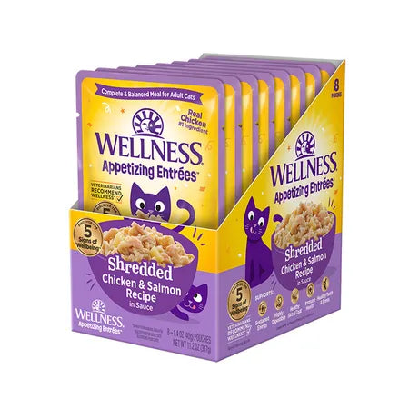 WELLNESS Core Wet Cat Food Appetizing Entrees Shredded Chicken & Salmon in Sauce 40g x 8