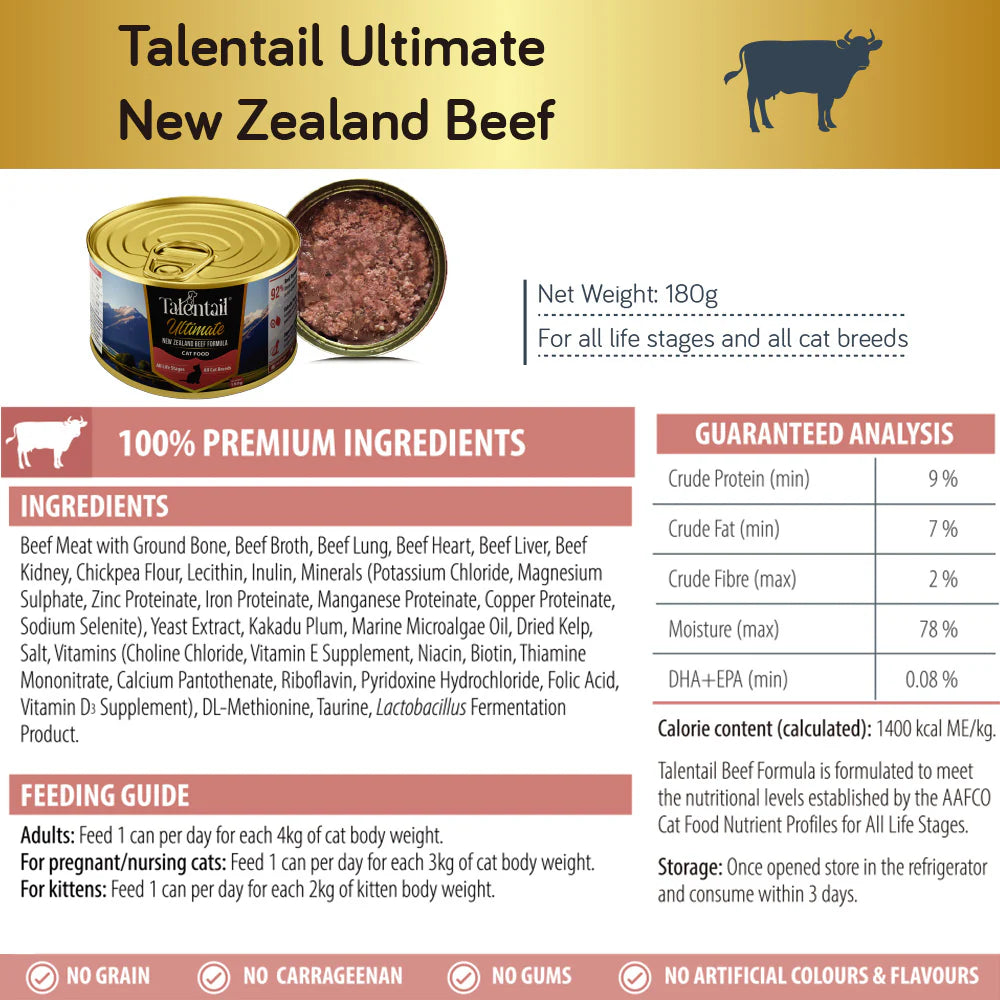 Talentail Ultimate New Zealand Canned Wet Cat Food Beef