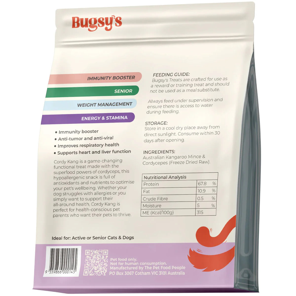 Bugsy's Freeze-Dried Functional Pet Treat - Kangaroo & Cordyceps 70g