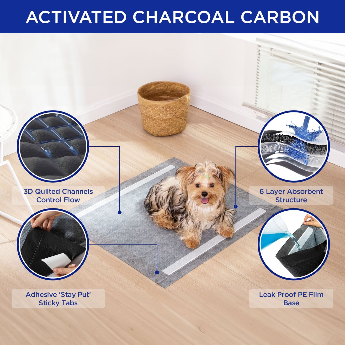 Pet Marvel Pet Toilet Training Pads Super Absorbent with Odour Control Activated Carbon 50pk