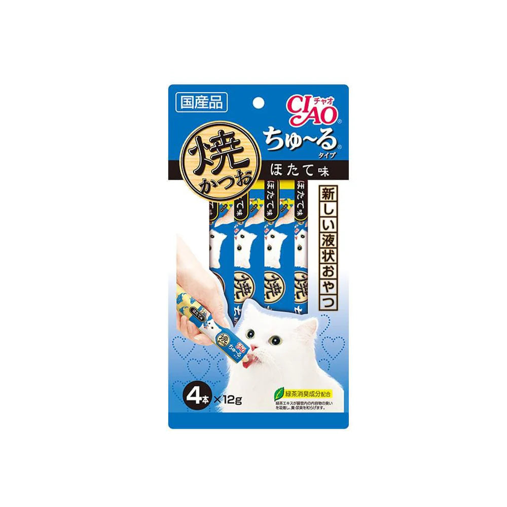 CIAO Grilled Tuna Churu Puree in Scallop Flavour Cat Treats 12gx4