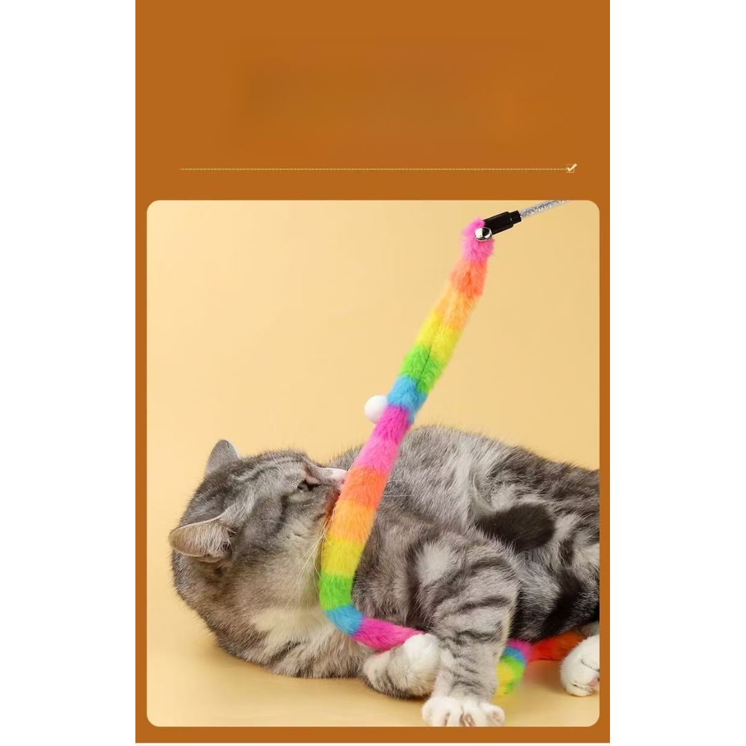 Cat Teaser Wand Toy - Rainbow Caterpillar