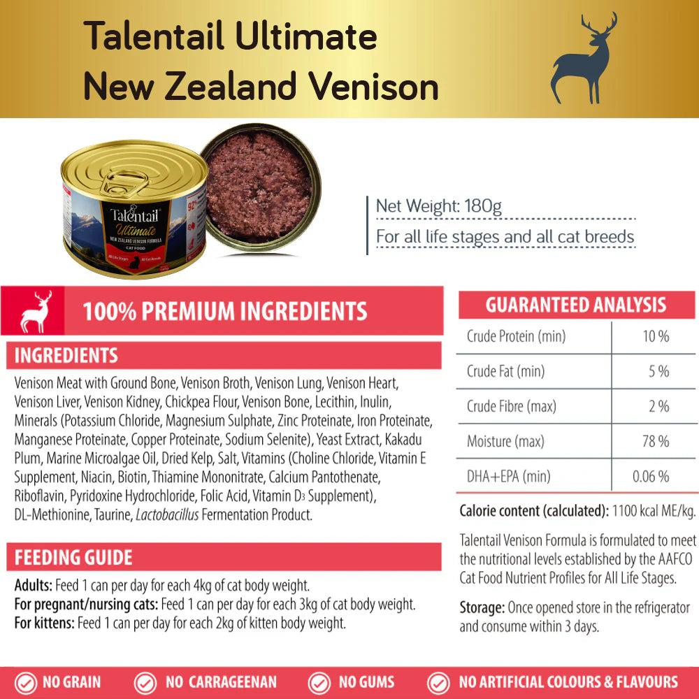 Talentail Ultimate New Zealand Canned Wet Cat Food Venison