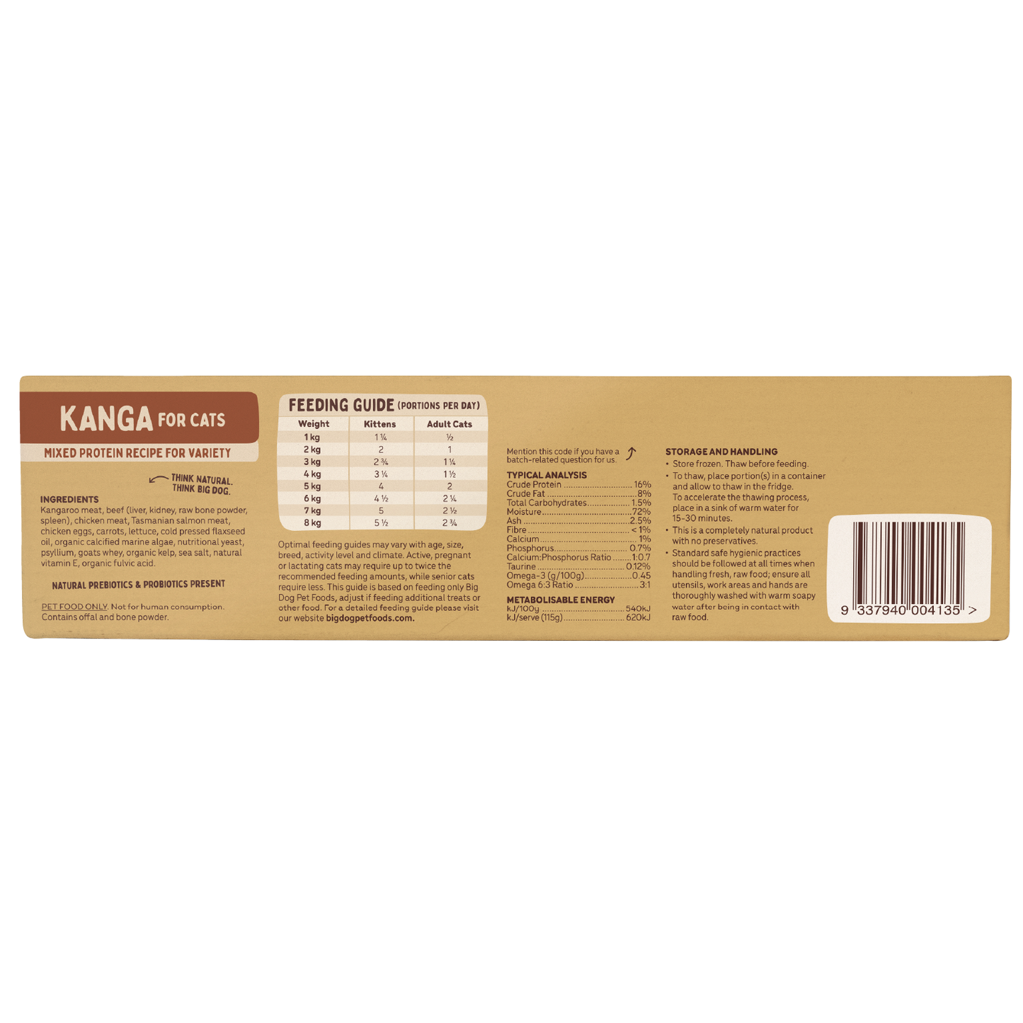 Big Dog Raw Food For Cats Kangaroo 1.38Kg