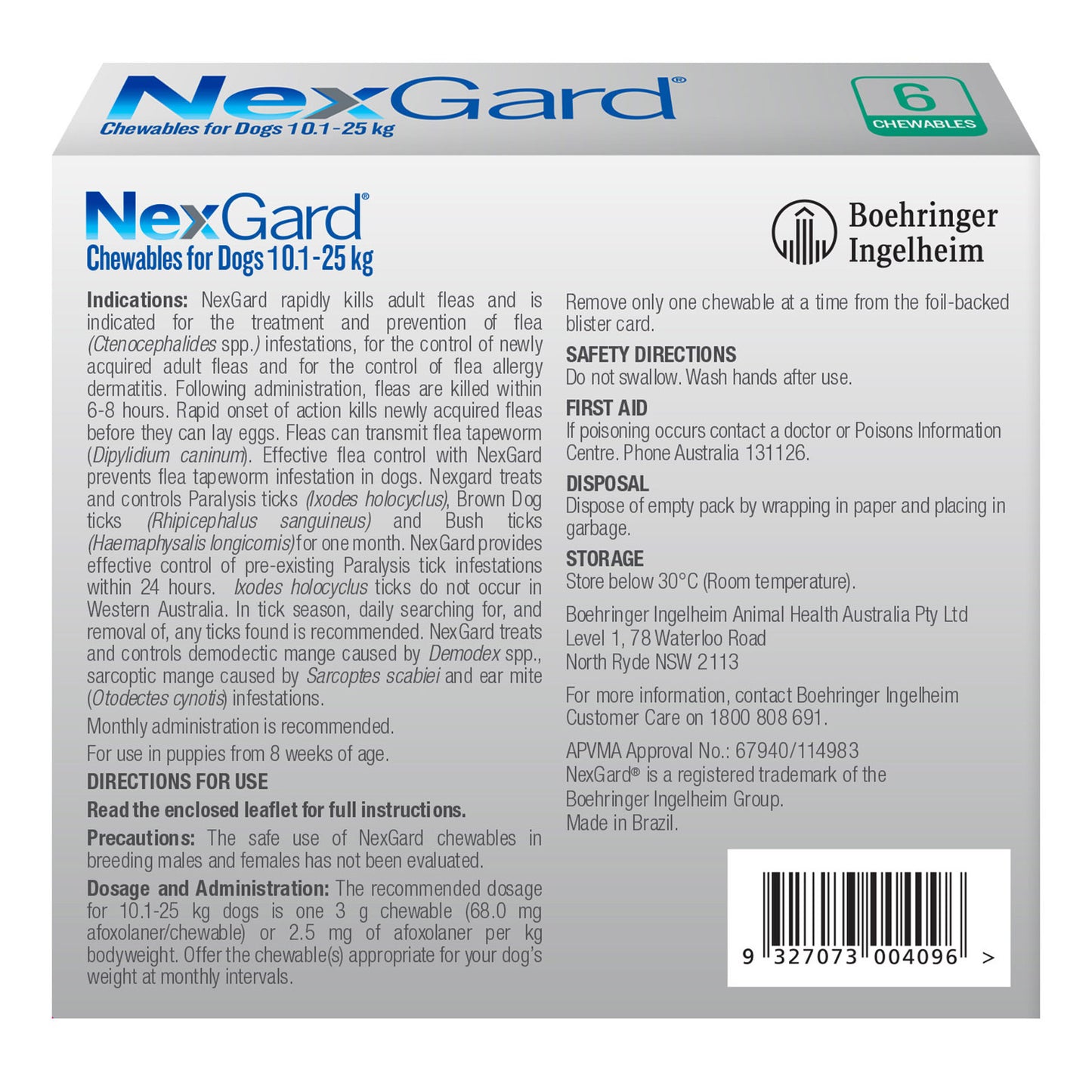NexGard Flea & Tick Chewables For Medium Dogs 10.1-25Kg