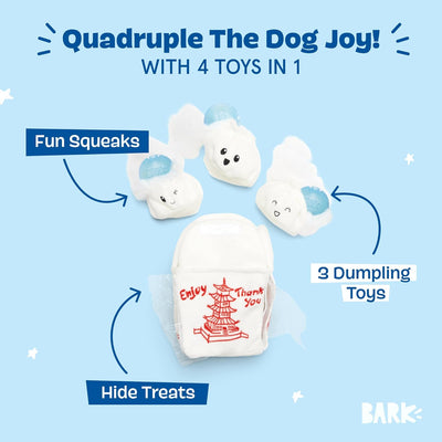 BARK Andi's Famous Dumplings 2-in-1 Interactive Plush Squeaky Dog Toy