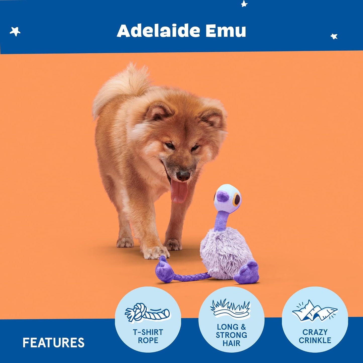 BARK Australian Outbark Collection Adelaide Emu Plush Dog Toy