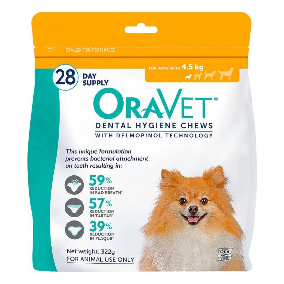 ORAVET Dental Hygiene Chews For XSmall Dogs Up To 4.5KG 28pcs 77PAWS