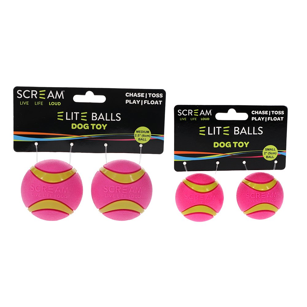 Scream Dog Toy Elite Ball Loud Pink & Green 2pk - Small