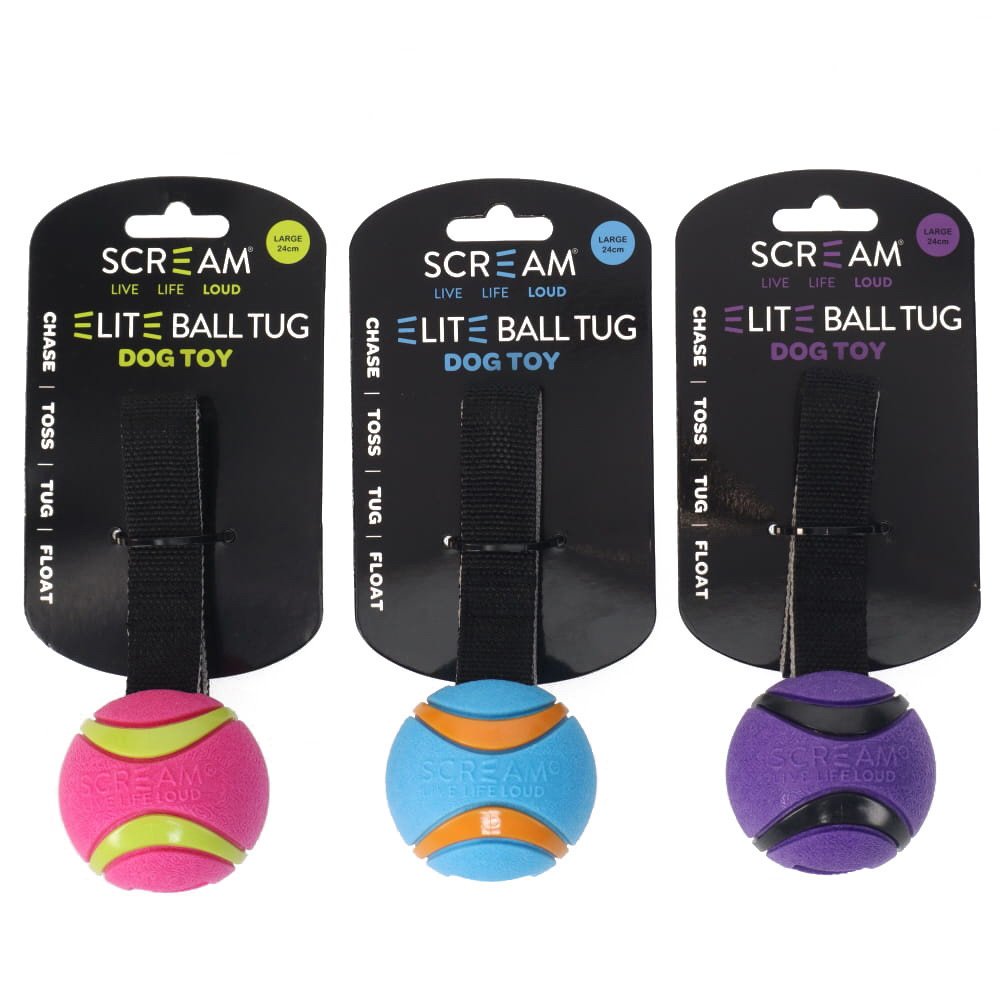 Scream Dog Toy Elite Ball Tug Loud Pink & Green - Large