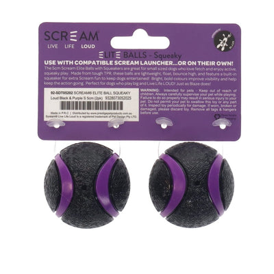 Scream Elite Ball Squeaky Loud Black & Purple 2pk - Small