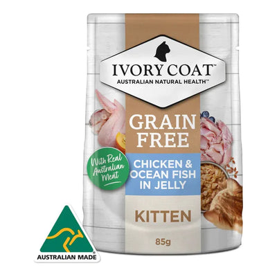 IVORY COAT - GRAIN FREE KITTEN WET CAT FOOD CHICKEN & OCEAN FISH IN JELLY 85G