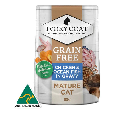 IVORY COAT - GRAIN FREE MATURE WET CAT FOOD CHICKEN & OCEAN FISH IN JELLY 85G