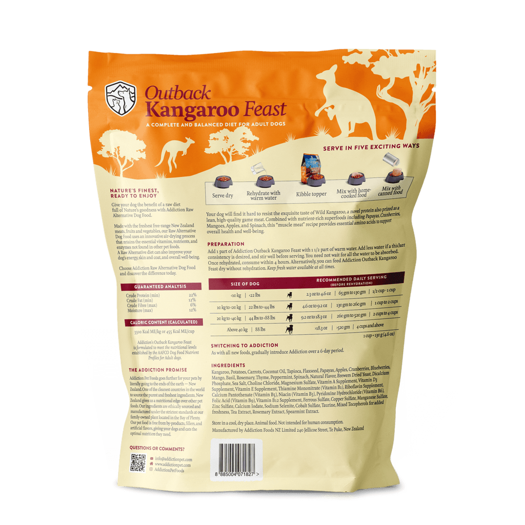 Addiction Air Dried Dog Food Raw Alternative Outback Kangaroo Feast 910g