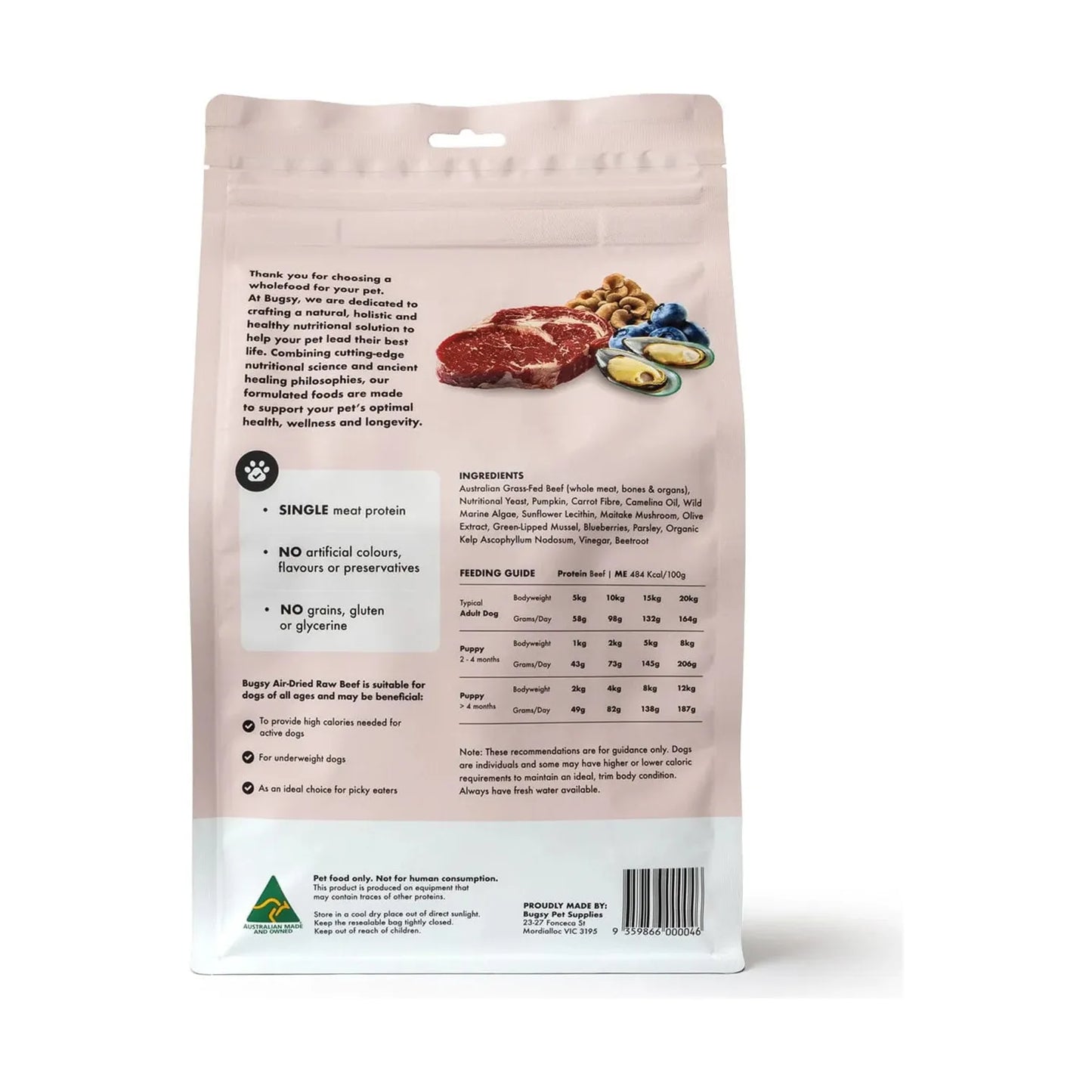 Bugsy's Air-Dried Dog Food Beef 328g