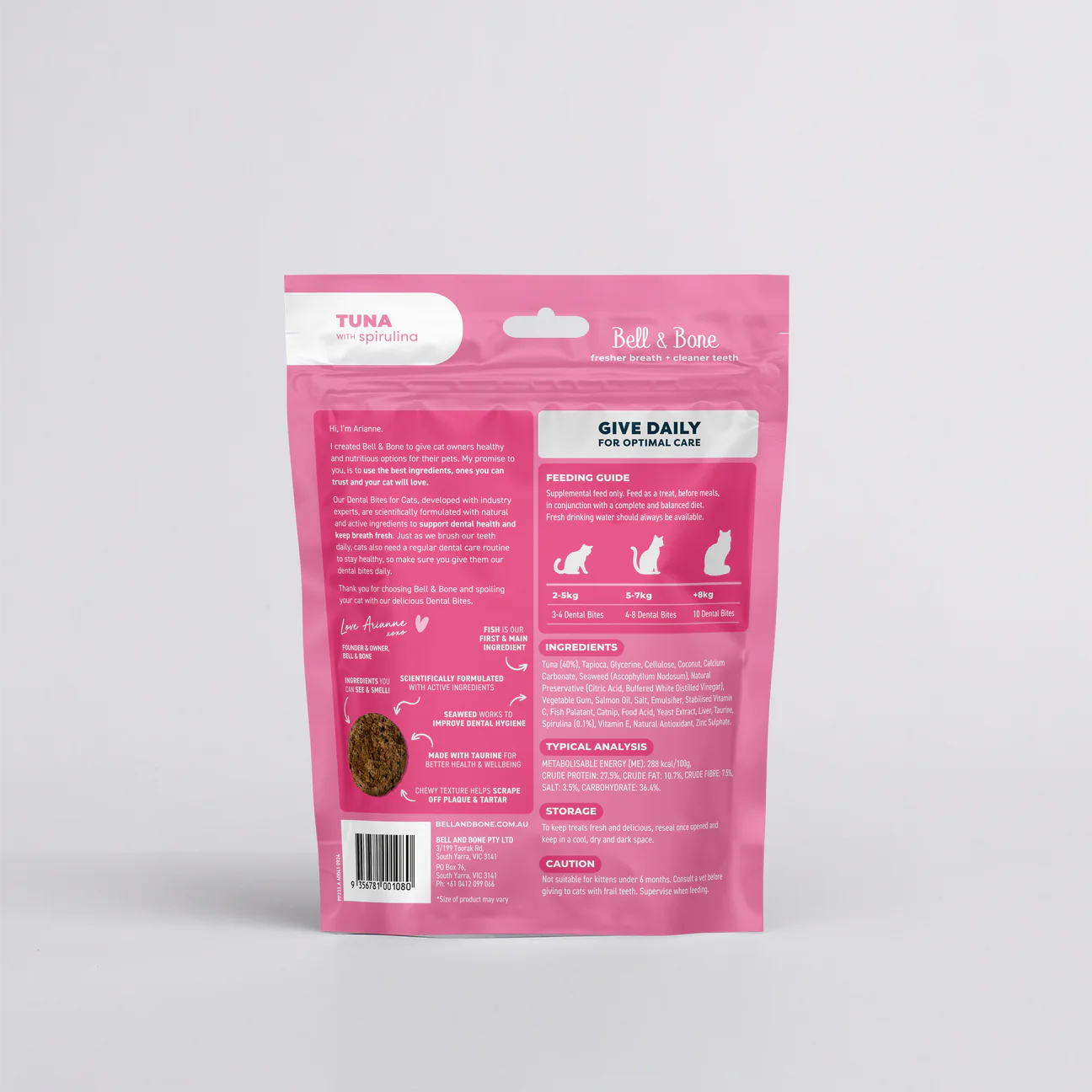 Bell and Bone Adult Cat Dental Bites - Tuna with Spirulina 80g