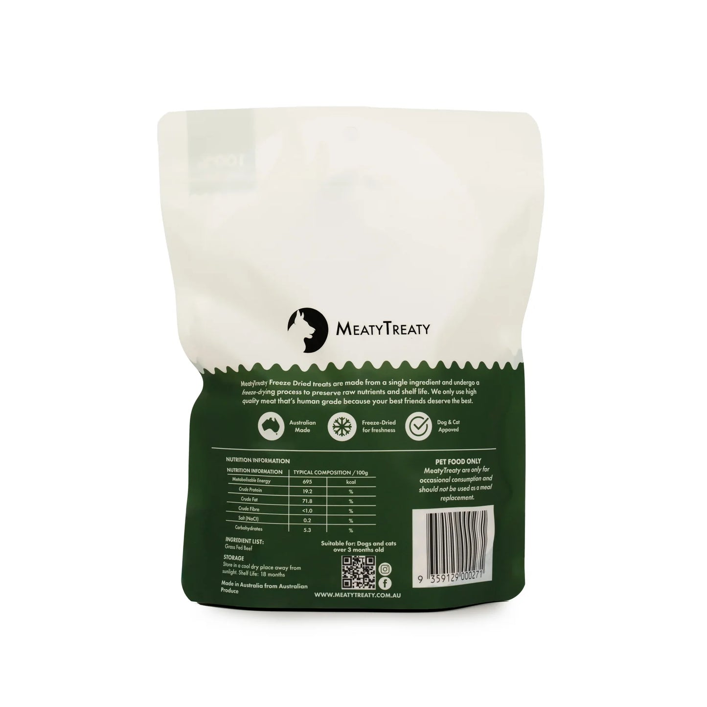 MEATY TREATY Grass Fed Beef Freeze Dried Dog & Cat Treats 70g