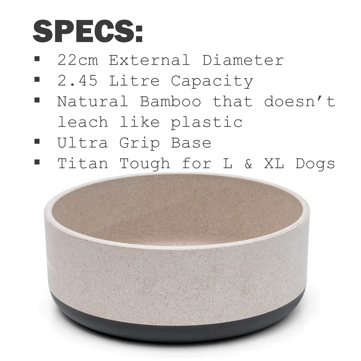 Fuzzl Titan Bamboo & Rubber Base Dog Bowl | Ultra Grip 22cm