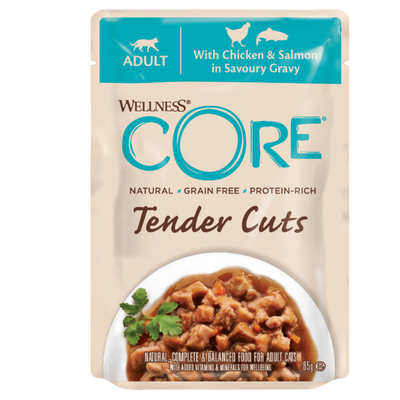 WELLNESS Core Wet Cat Food Tender Cuts With Chicken & Salmon in Savoury Gravy 85g x 8
