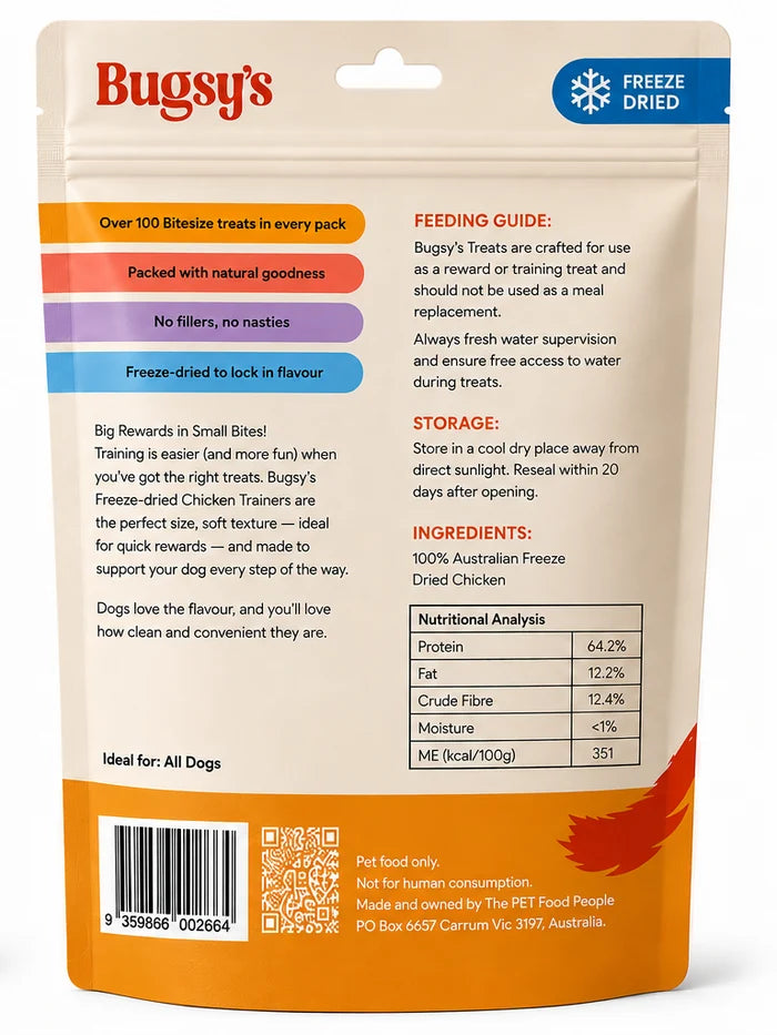 Bugsy's Freeze Dried Dog Treat - Chicken Trainers 70g