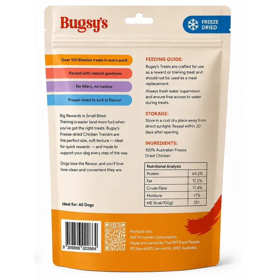 Bugsy's Freeze Dried Dog Treat - Chicken Trainers 70g