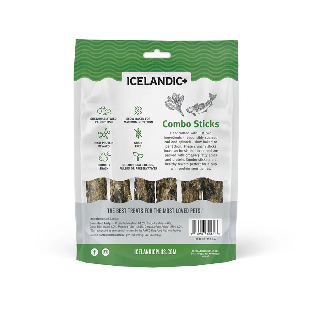 Icelandic+ Dog Treats Cod & Spinach Combo Sticks 6 Sticks