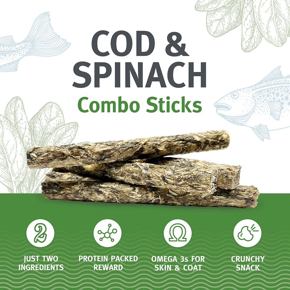 Icelandic+ Dog Treats Cod & Spinach Combo Sticks 6 Sticks