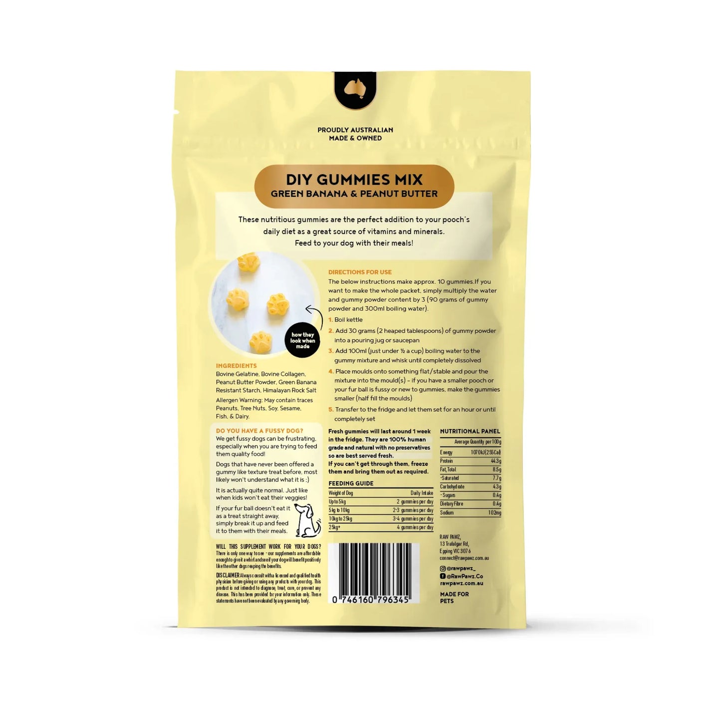 Raw Pawz DIY Gummies Healthy Gut Green Banana & Peanut Butter 90g