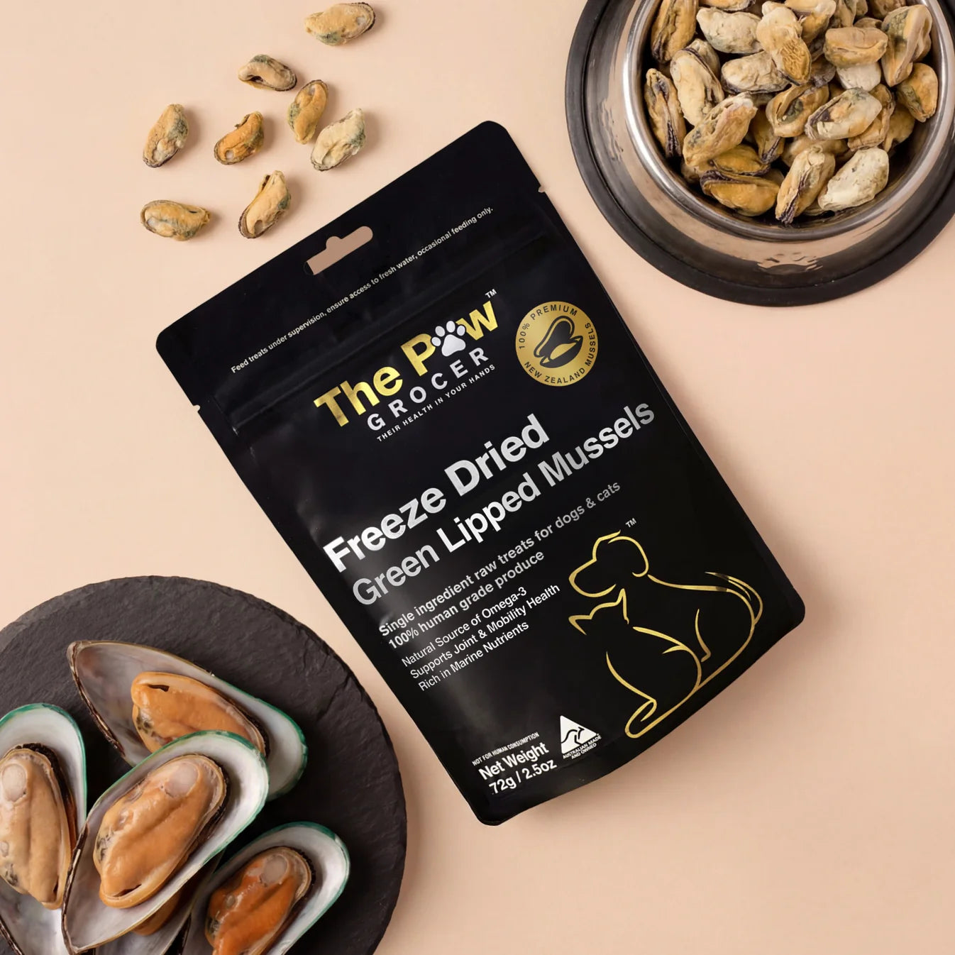 The Paw Grocer - Freeze Dried Premium New Zealand Green Lipped Mussels 72g