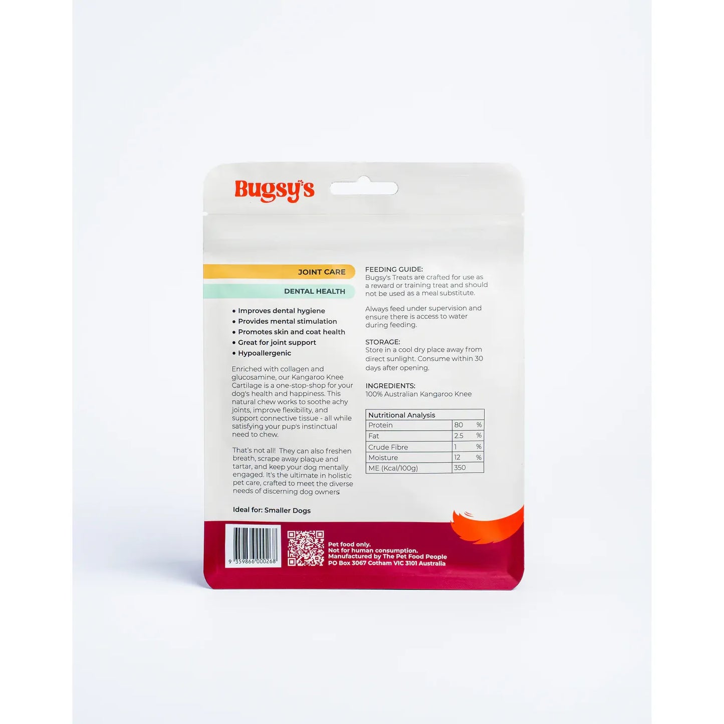 Bugsy's Dehydrated Pet Treat - Kangaroo Knee Cartilage 100g