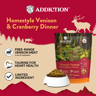 Addiction Air Dried Dog Food Raw Alternative Homestyle Venison And Cranberry Dinner 910g