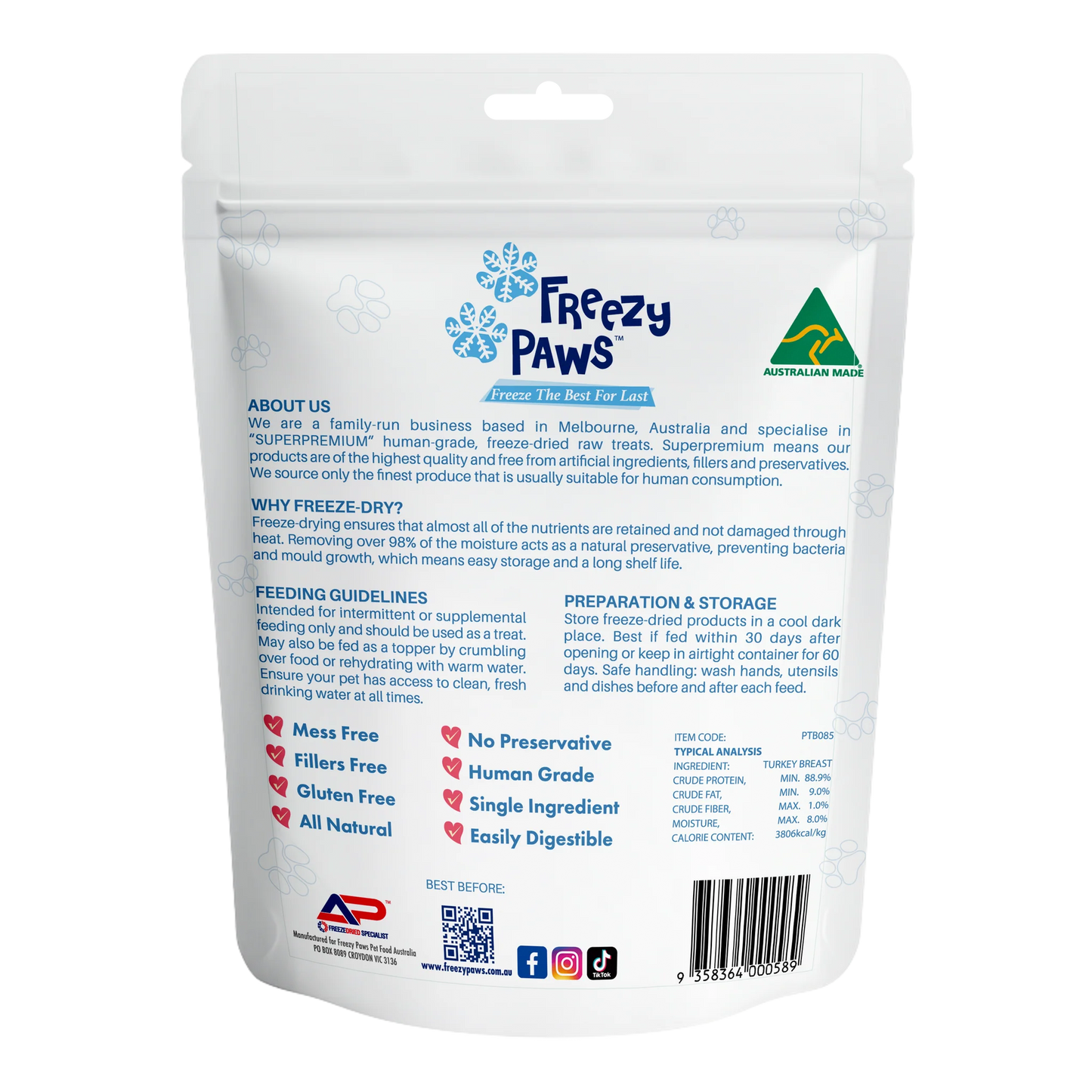 Freezy Paws - Freeze-Dried Turkey Breast Raw Treats 80g