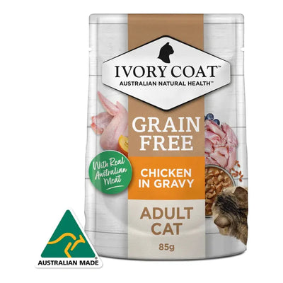 IVORY COAT - GRAIN FREE ADULT WET CAT FOOD CHICKEN IN GRAVY 85G