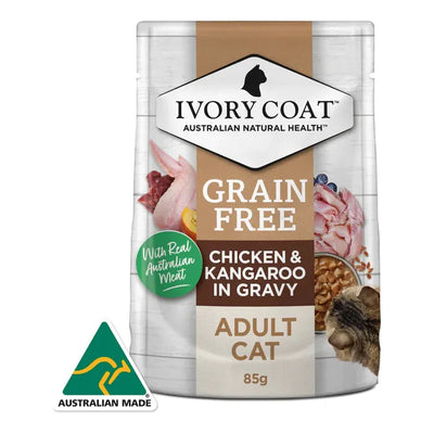 IVORY COAT - GRAIN FREE ADULT WET CAT FOOD CHICKEN & KANGAROO IN GRAVY 85G