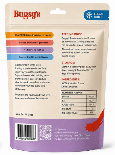 Bugsy's Freeze Dried Dog Treat - Roo Trainers 70g