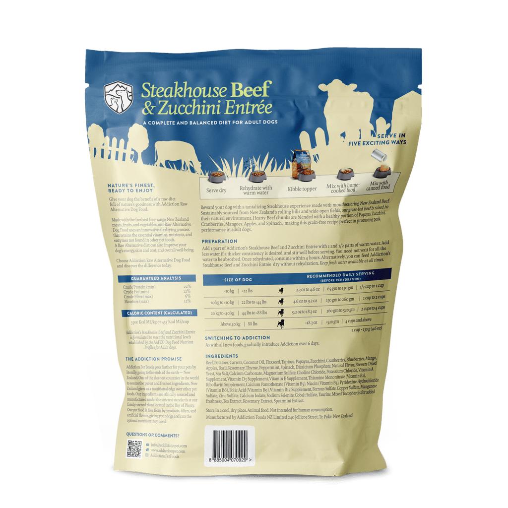 Addiction Air Dried Dog Food Raw Alternative Steakhouse Beef And Zucchini 910g