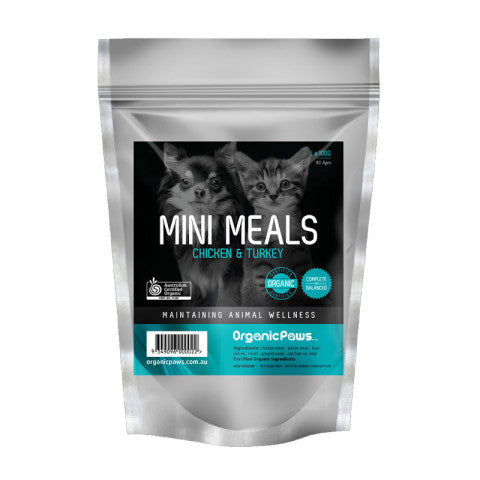 Organic Paws Mini Meals Turkey & Chicken Raw Pet Food 500g