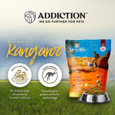 Addiction Air Dried Dog Food Raw Alternative Outback Kangaroo Feast 910g