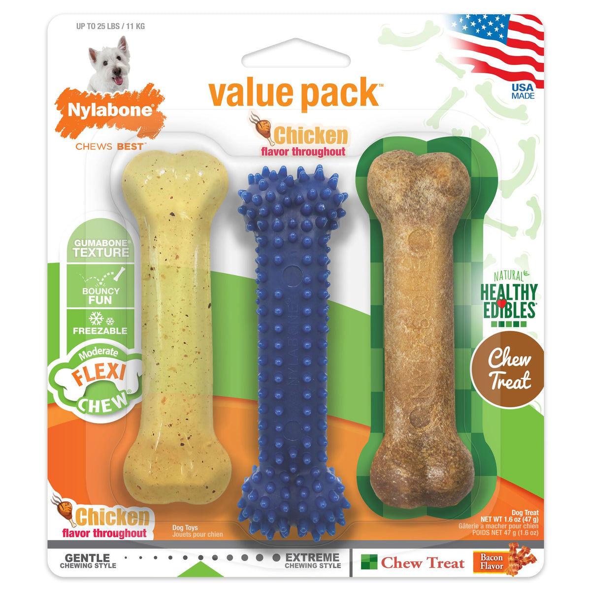 Nylabone Small Dog Flexi Variety Pack 3 Pack